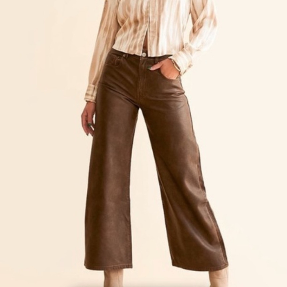 Free People Misha Faux Leather Rusty Brown Wide-Leg Leather Pants